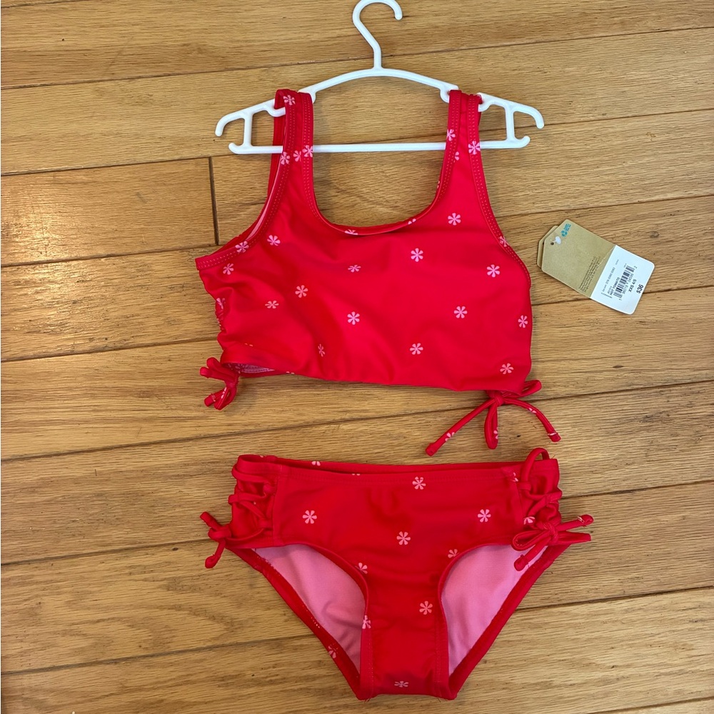 NWT Thereabouts Vibrant Red/Pink Floral Two Piece Swim Suit Sz XXS